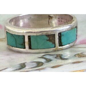 Vintage 60's Bell Trading Post Sterling Turquoise Band Ring Size 9 Unisex